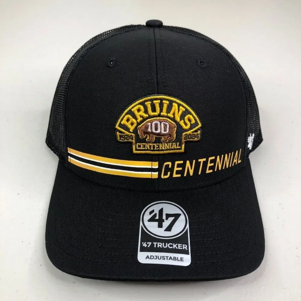 Boston Bruins Hat 47 Adjustable Snapback‎ Trucker Cap Centennial 100th Black New